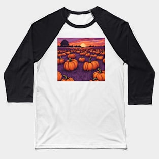 Halloween Pumpkin Patch at Dawn in Cartoon Style Baseball T-Shirt